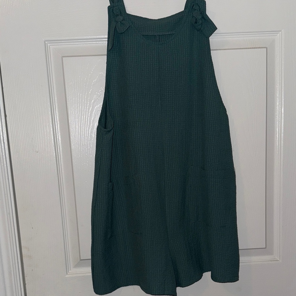 Green Sleeveless Textured Romper